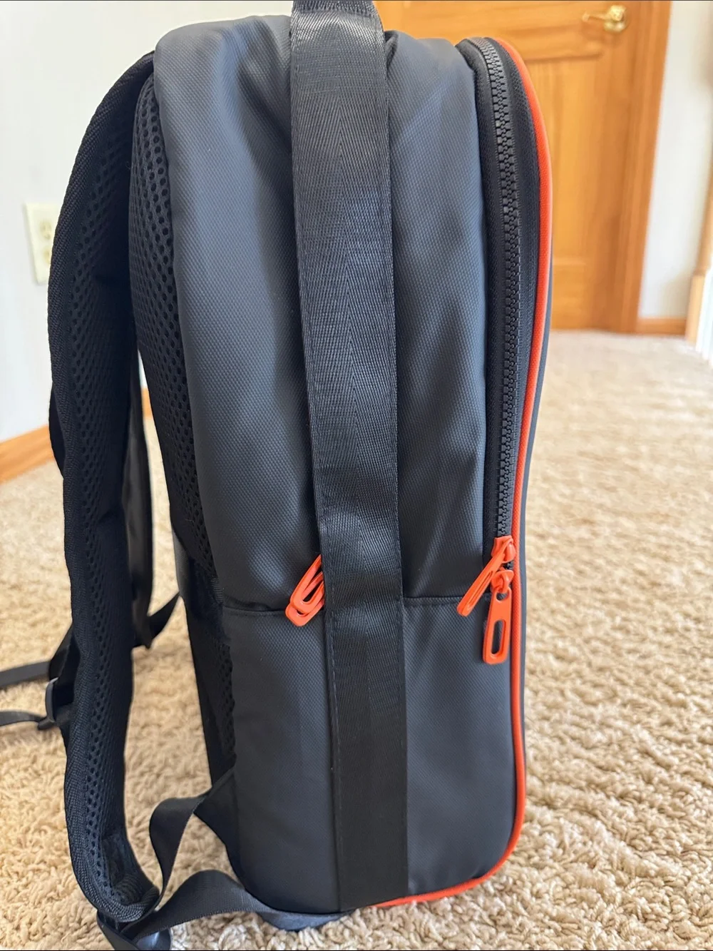 Atley James Men's Medium Backpack Bag, Black w/ Orange Piping